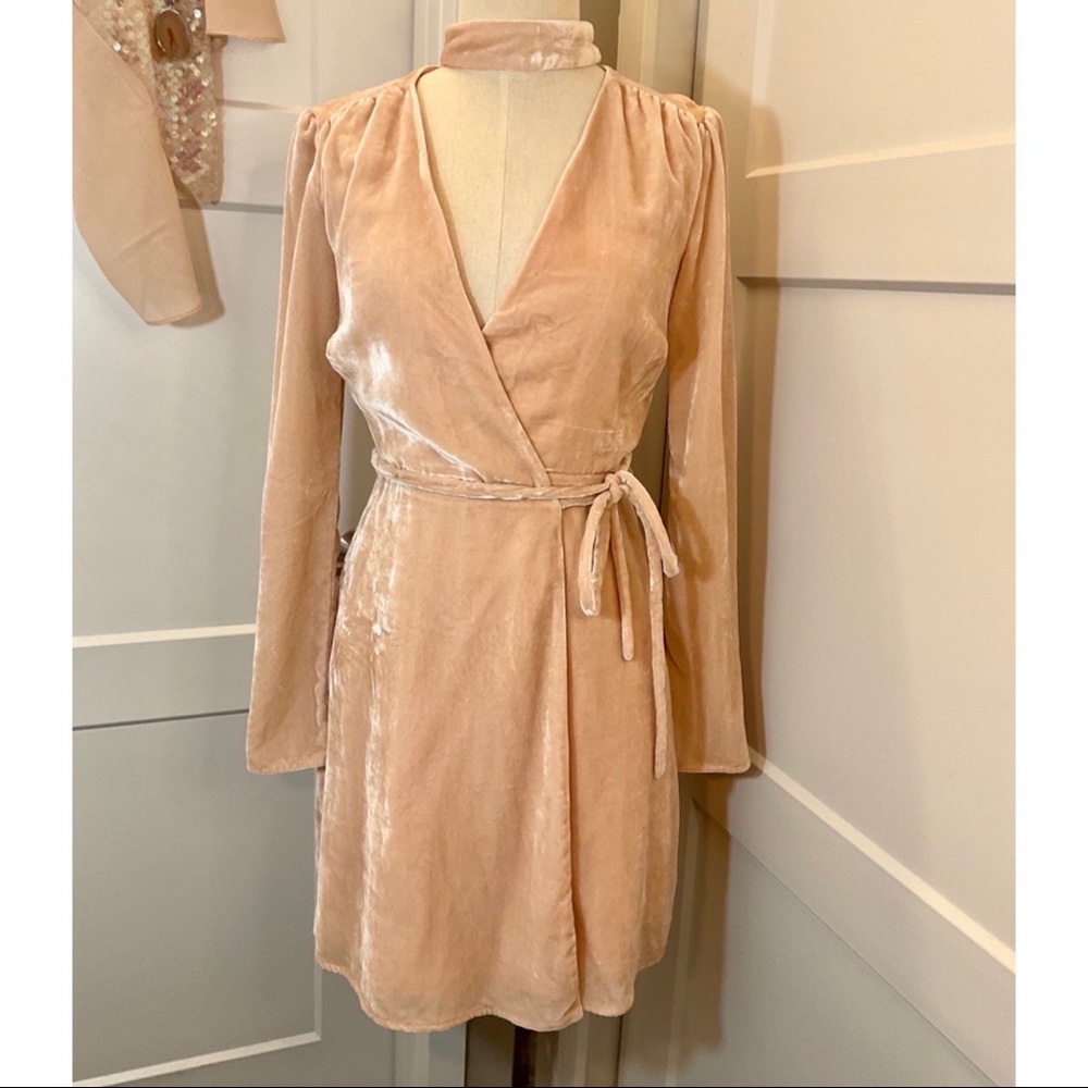 Wayf Rose Velvet Wrap Dress